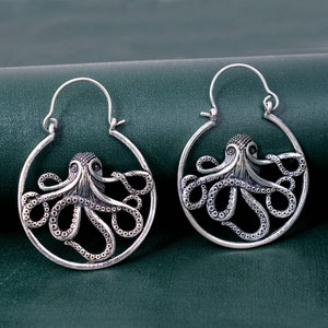 Octopus Tentacles Earrings, Handmade, 925 Silver Plated, Dainty animal Earrings, PUNK, Gothic, Silver Earrings women, Christmas Gifts