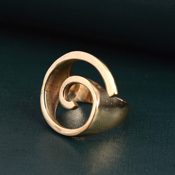 Gold Spiral Ring, Statement Big Circle Spiral Ring, Swirly Boho Ring, Bohemian Ring, Brass Ring, Anillo de Plata, Gift For Her