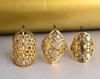 Mandala Rings, Gold Leaf Ring, Handmade Mandala Ring, Flower Of life Ring, Boho Bohemian Ring, Woman Brass Mandala Ring