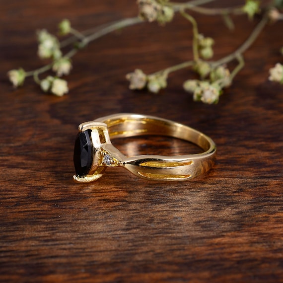Black Obsidian Ring Gold Brass Ring Women Gift Ring Gemstone Ring Handmade Ring Protection Ring Obsidian Ring Minimalist Ring