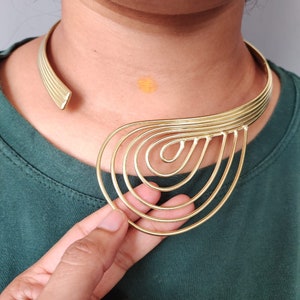 Brass Gold Choker, Tribal Choker, Ethnic Choker, Wire Cuff Choker, Collar Necklace, Statement Choker Neck Cuff Choker, Gift For Her