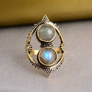 Labradorite Ring, Women Ring, Beautiful Gemstone Ring, Statement Ring, Double Stone Ring, Anniversary Ring, Dainty Ring, Mothers Day Gift