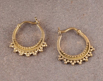 Mandala minimalist hoops, huggie earrings, small gold hoop earrings, gold hoops, women&#39;s gift, boho earrings, boho earrings