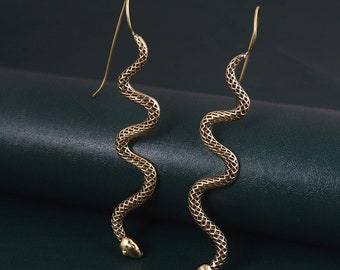 Snake earrings, snake dangle earrings, snake earrings, brass earrings, gothic jewelry, snake hoops, long snake earrings, handmade gifts