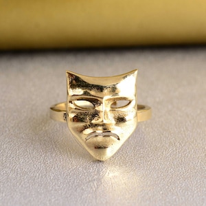 Antique Gold Statement Ring, Adjustable Ring, Ethnic Human Face Ring, African Mask Statement Ring, Ethnic Jewelry, Face Mask Jewelry