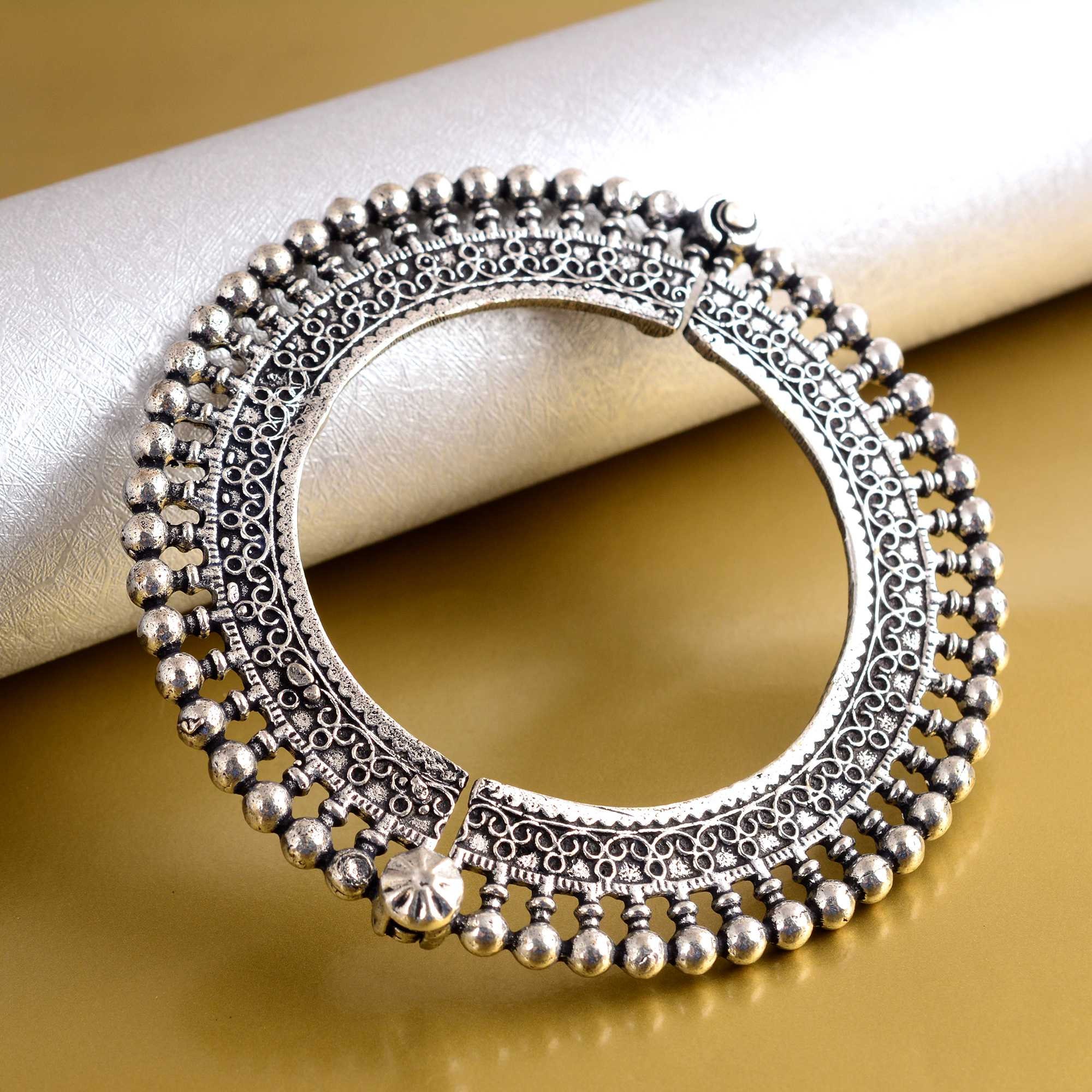 Silver Plated Bangle, Indian Jewelry, Oxidized German Silver