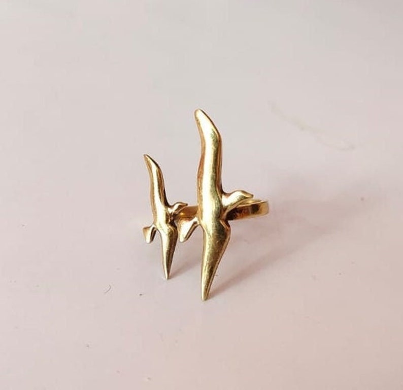 Seagulls bird ring, Swallow Bird ring, little dove ring, Open Ring, Stacking Ring, Brass Bird Band, flying bird ring, Adjustable Ring Bild 1