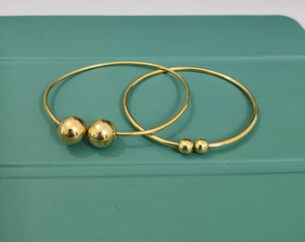 Gold Beads Bracelet Set. Double Ball Bracelet, Everyday Wear, Classic Brass bracelet, Gift for her