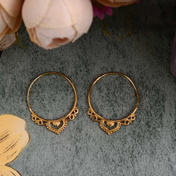 Mandala minimalist hoops, huggie earrings, small gold hoop earrings, gold hoops, women's gift, boho earrings, boho earrings