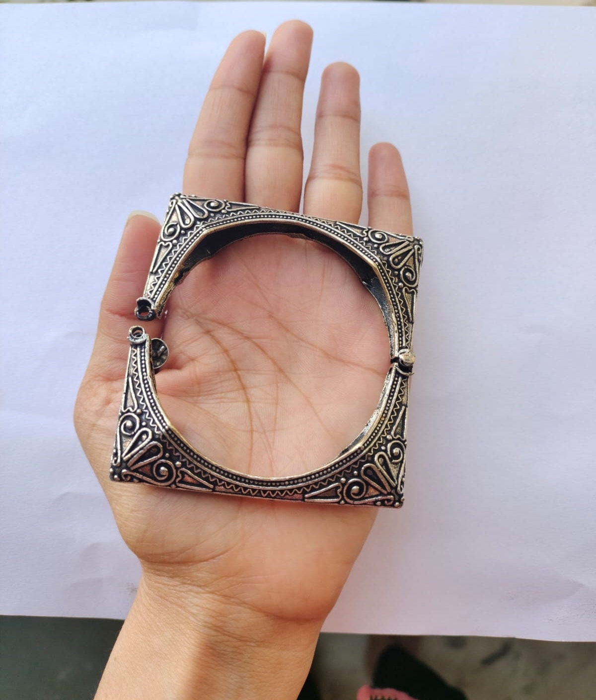 Square Bangle Kada , Indian Tribal Bracelet, Openable Screw