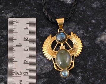 Golden Scarab Necklace, Labradorite Scarab Pendent, Talisman jewelry, Third Eye, Boho, Inca, Ethnic, Illuminati, Christmas