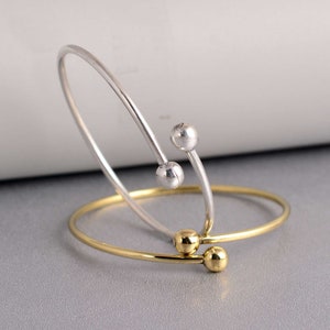 Double Ball Bracelet, Ball End Bangle, Gold Brass Open Cuff Bangle, Classic Gold Bangle, Adjustable Cuff Bracelet, Gift For Her