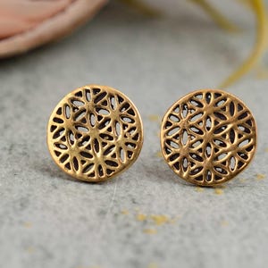 Flower of Life Stud Earrings Gold, Lotus Stud Earrings, Women Gold Earrings