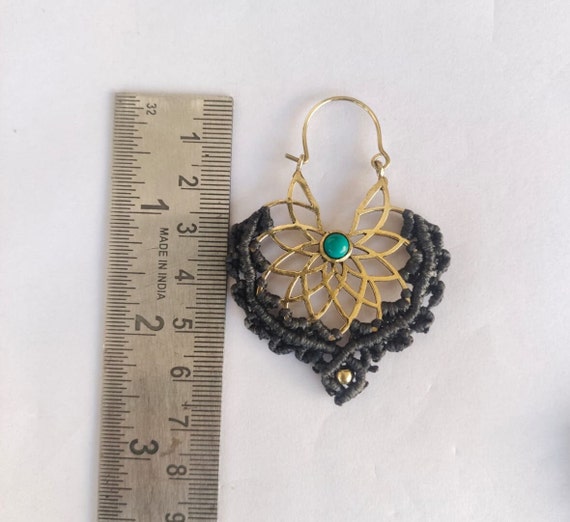 Pair of Brass Lotus Flower Earrings with Turquoise Centre Pair of Brass Lotus Flower Earrings with Turquoise Centre