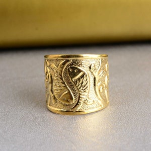 Handmade Japanese Men&#39;s Band Ring, Koi Fish Gold Men&#39;s Ring, Japanese Fish Nature Inspired Ring, Engraved Men&#39;s Engagement Ring, Cyber Sale