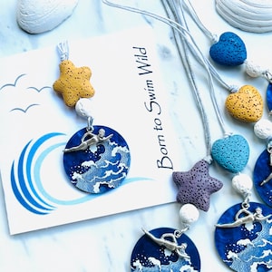 WILD SWIMMER Car Air Freshener: Essential Oil Lava Stone Diffuser, Aromatherapy Gift & Card