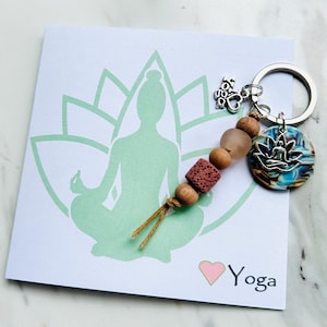 LOVE YOGA Diffuser Key Ring: Lava Stone, Rosewood & Sea Glass Charm, Aromatherapy Gift + Card