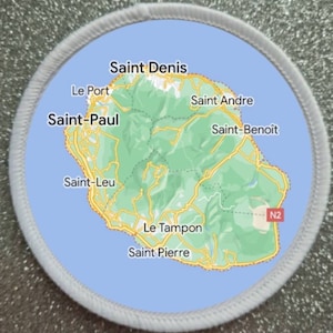 Écusson de style carte de l'île de la Réunion de 3 pouces
