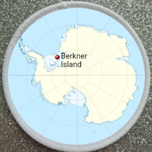 May include: A map of Antarctica with a red dot marking the location of Berkner Island.