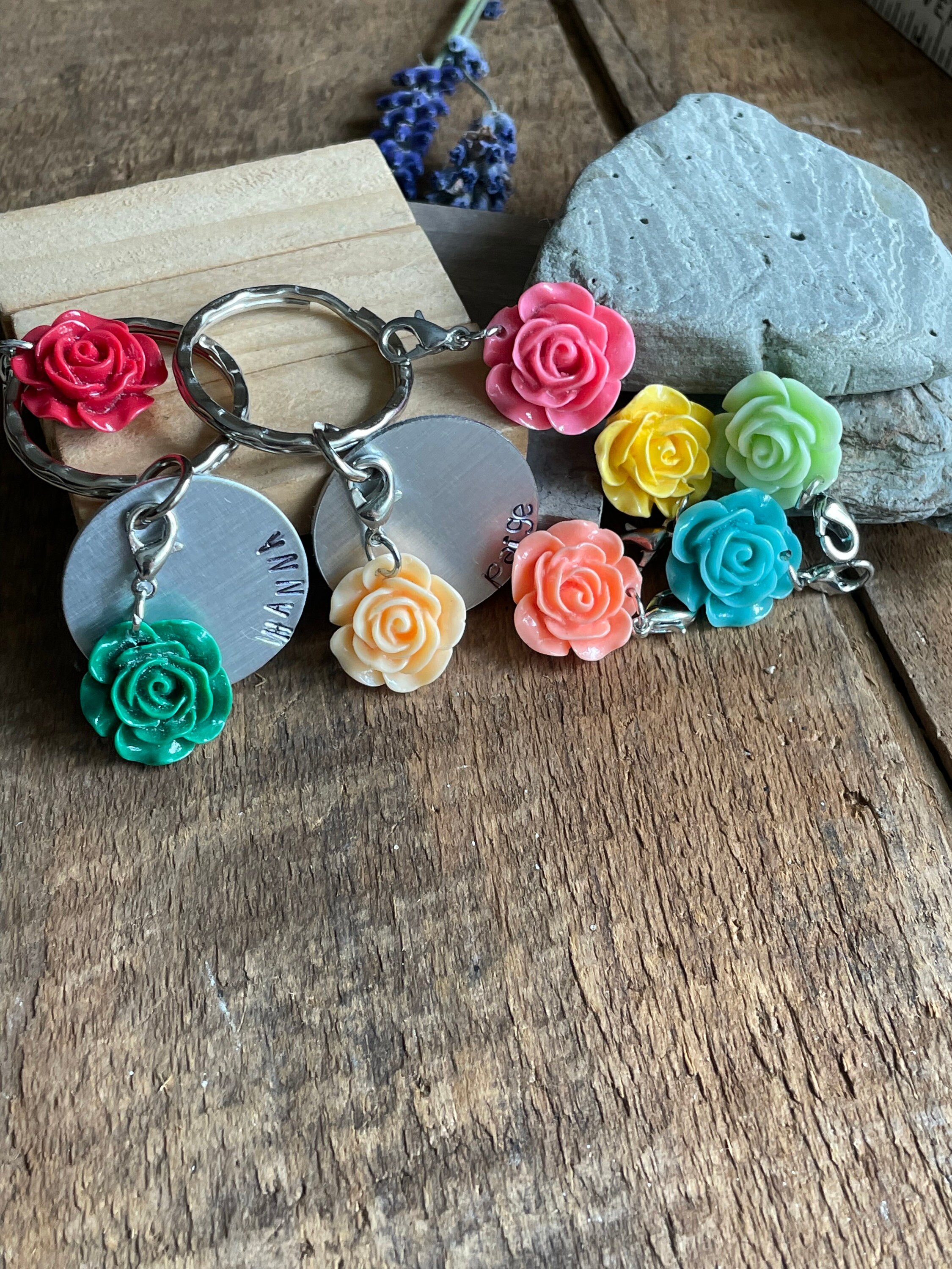 Colorful Rose Custom Keychain neon rose name keychain Etsy