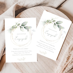 Engagement Party Invitation | Printed | Personalised | Engagement | Floral | Green & Gold | Elegant