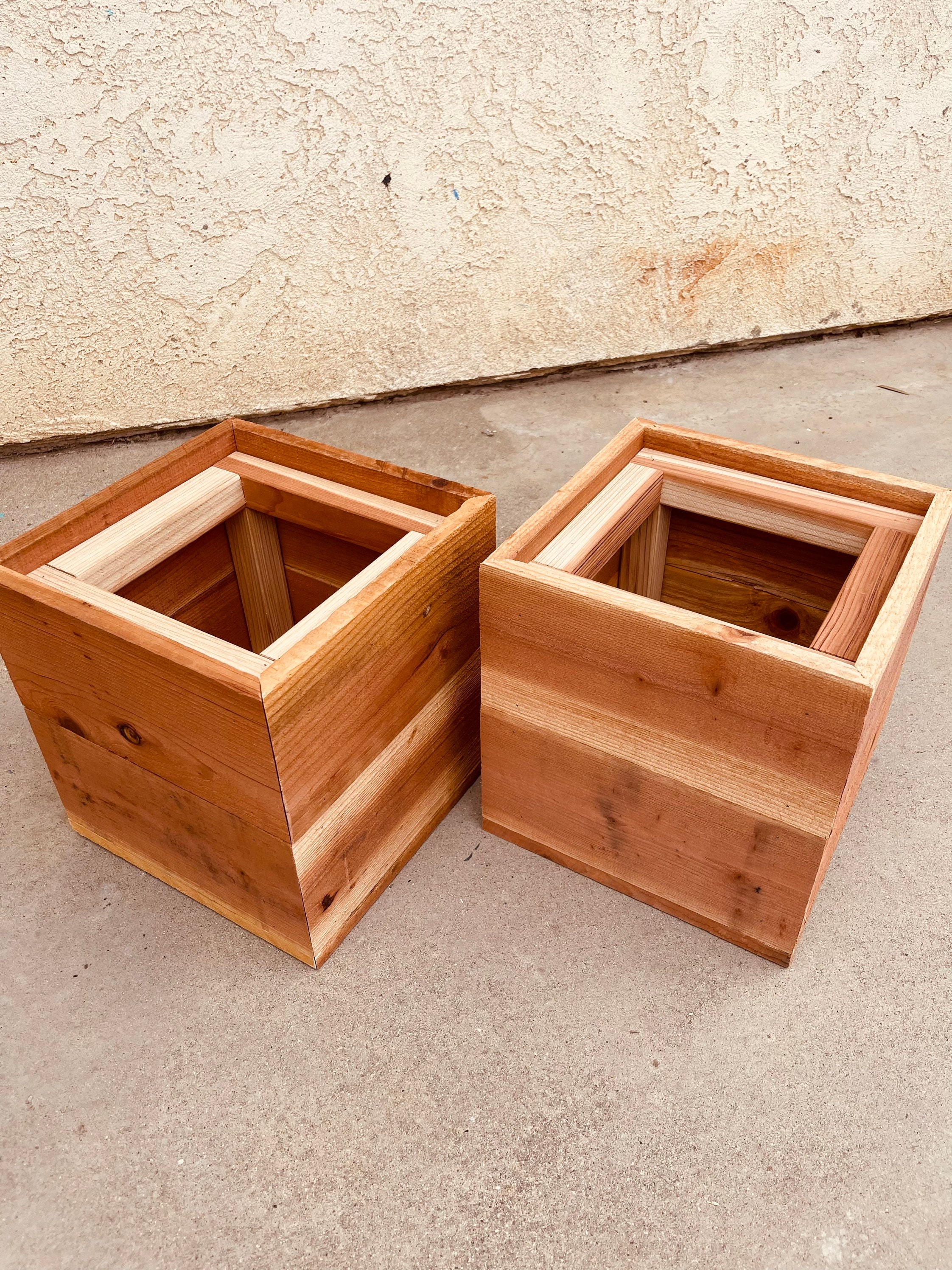 Two Square Redwood Planters Etsy