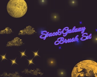 35 Space & Galaxy brush set, Stars, Nebula, Planets, Comet, Galaxy brushes, Space brushes, Light brush, Cloud Brushes