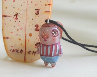 Polymer Clay Little Red-Haired Girl Figurine: Handmade Totem Pendant