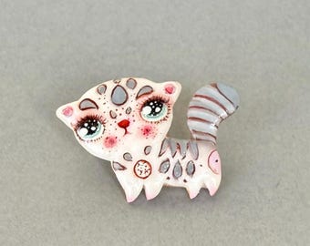 Polymer Clay Cute Cat Pin: Handmade Animal Brooch, Animal Lover Gift