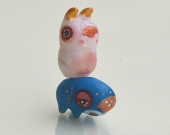 Hand-Painted Polymer Clay Fairy Tale Figurine, Golden Horns