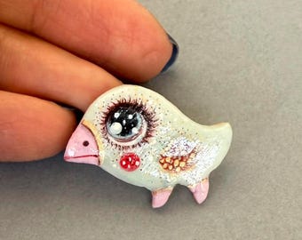 Polymer Clay Bird Pin: Handmade Animal Brooch, Animal Lover Gift