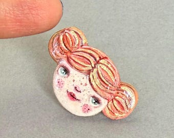 Polymer Clay Redhead Girl Pin: Handmade Brooch, Cute Brooch for Girls