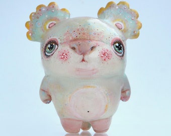 Handmade Polymer Clay Cronopio Figurine, Rainbow Eared Magical Cutie