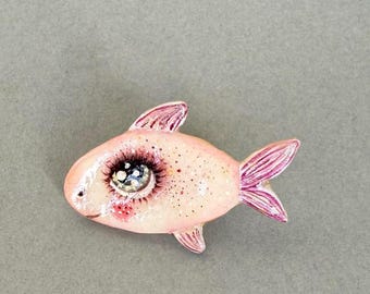 Polymer Clay Fish Pin: Handmade Animal Brooch, Animal Lover Gift