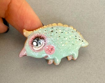 Polymer Clay Cute Creature Pin: Handmade Brooch, Backpack Pin