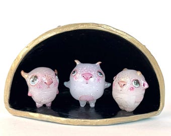 Forest Friends in a Magical Cave, Handcrafted Miniature Figurine Set, Fantastilac, Whimsical Art, Colledctible Diorama