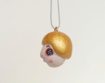 Hanging Doll Head, Polymer Clay Miniature, Doll Head, Hanging Miniature, 0.83 x 0.98 x 0.87 inch ( 2,1 x2,5 x 2,2 cm)