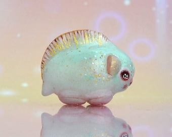 Fantasy Greenish Creature Desk Figurine,  Fairy Tale Polymer Clay Animal, Cute Art Miniature Collection