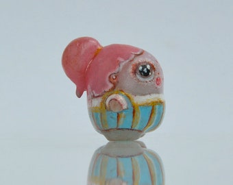 Handmade Polymer Clay Miniature Girl Figurine: Unique Desk Art