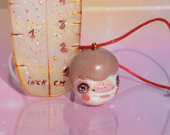 Hanging Doll Head: Tiny Polymer Clay Christmas Ornament