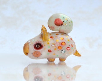 Fantasy Creature Desk Figurine, Golden Horns Fairy Tale Polymer Clay Animal, Cute Art Miniature Collection