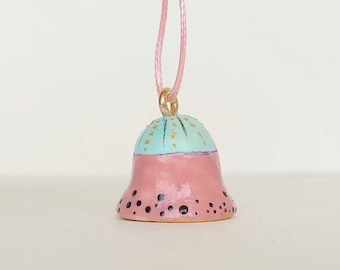 Christmas Tree Ornament, Christmas Bell, Miniature Hanging Decor, Xmas Tree Decoration, Polymer Clay, 0.66x0.66x0.66 inch (1,7x1,7 x1,7 cm)