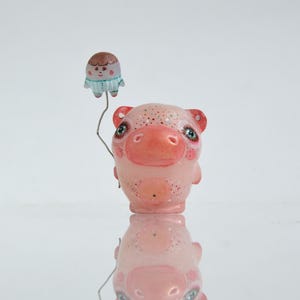 Pig With Boy Balloon Miniature Figurine, Polymer Clay Pig, Pig Lovers Gift, Pig Figurine, Unique Gift, Miniature Collection, Pig Miniature