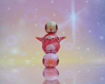 Polymer Clay Alien Figurine – Triple Stacked with Golden Horns