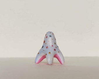 Abstract Polymer Clay Figurine: Blue Pink Spotted Miniature Art