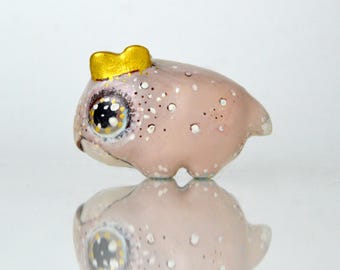 Golden Horned Creature Figurine, Handmade Polymer Clay Art