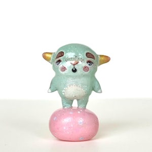 Cute Green Miniature Creature, Collectable Figurine, Polymer Clay Art, Miniature Collection, Toothy Critter, Fairy Tale Animal