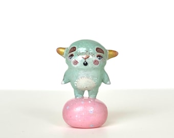 Green Clay Miniature Creature: Toothy Fairy Tale Figurine