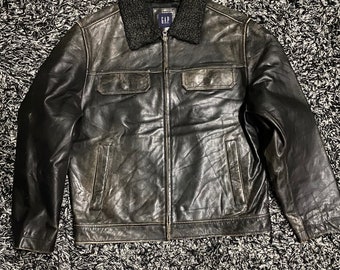 gap black leather jacket