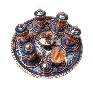 Turkish Copper Tea Set with Elegant Tea Cups, Stylish Serving Tray, Perfect Housewarming Gift, Copper Sugar Bowl - Ideal for Gifts